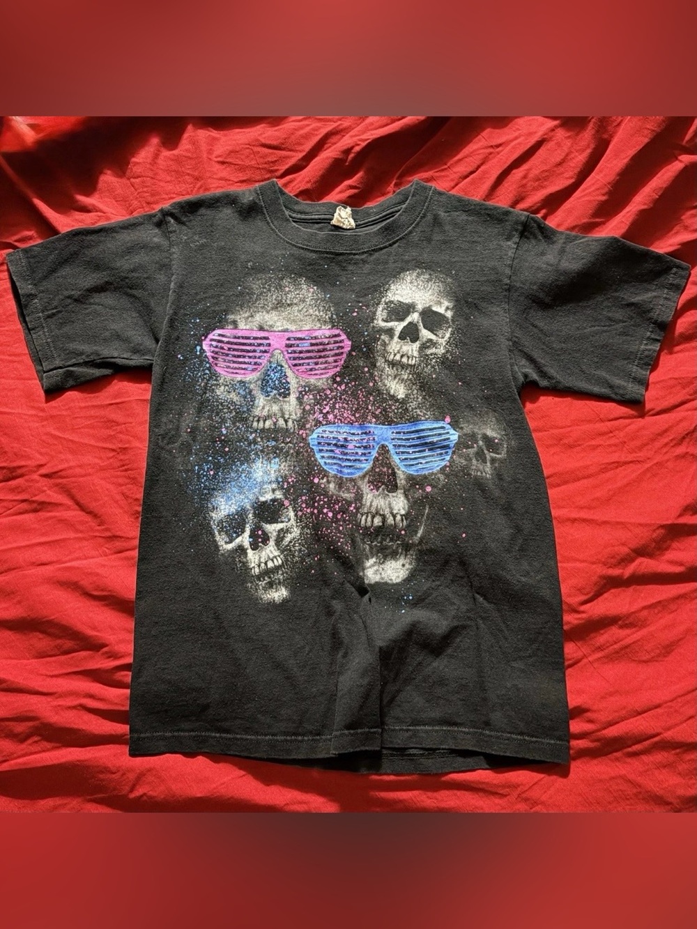 Anvil Skull Shades Tee Sz Small Vintage Graphic Black T‑Shirt GUC